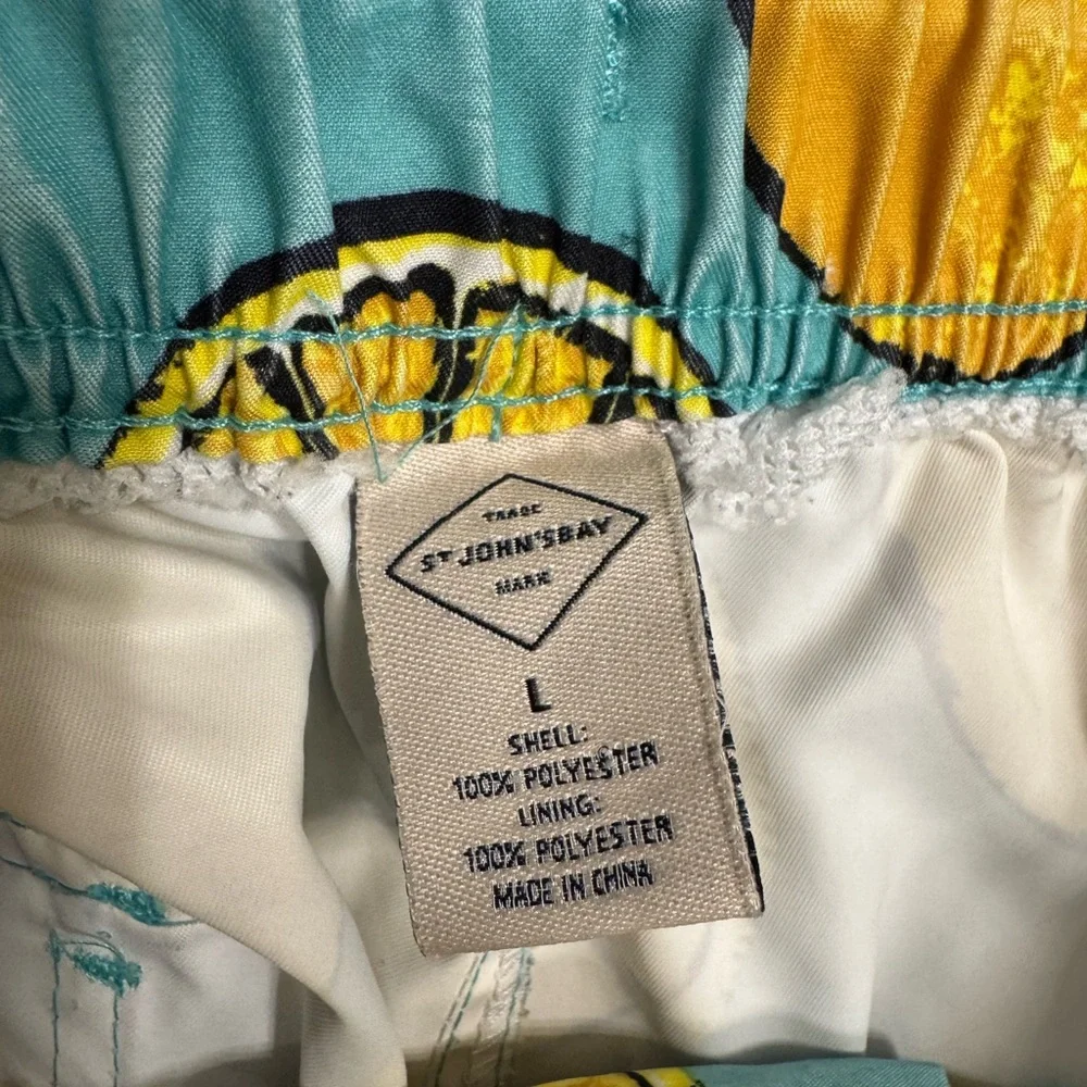St. John’s Bay Lemon Print Swim Shorts, size Large, 9” inseam